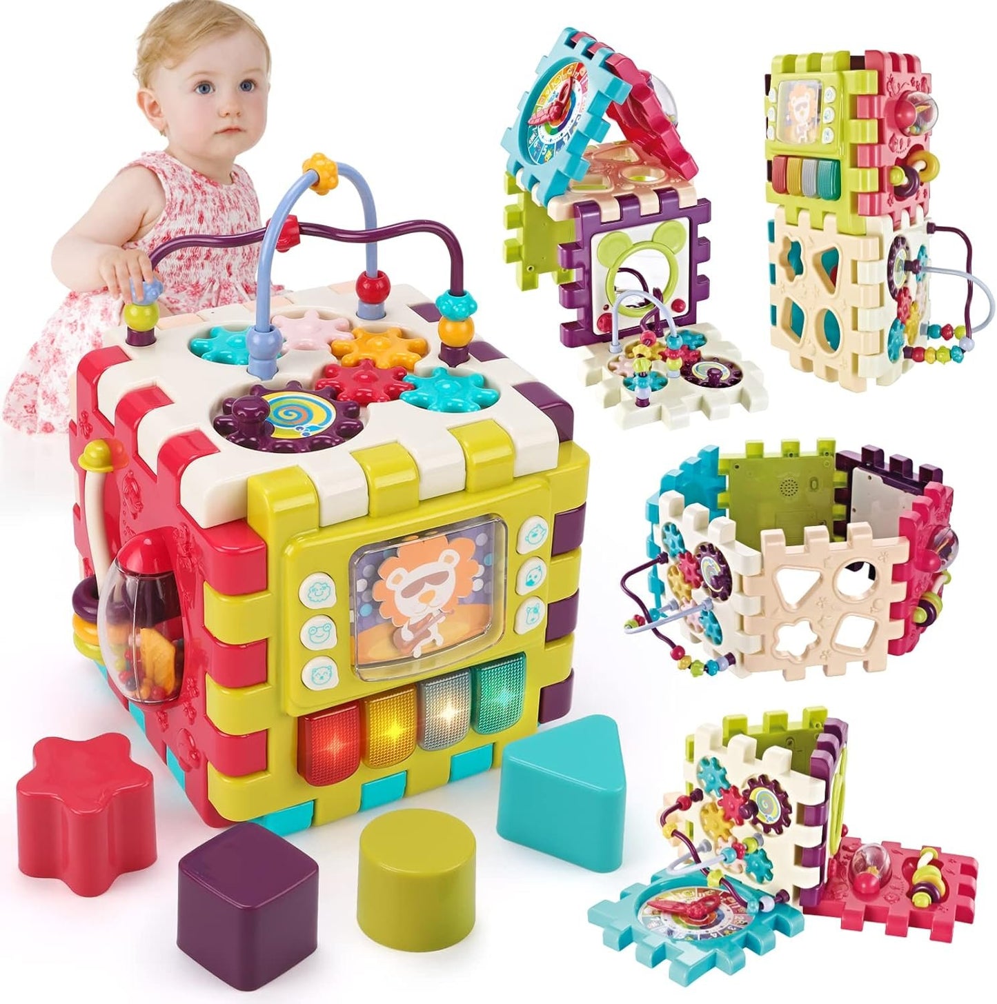 Qizebaby Baby Toys 12 to 18 Months 11-in-1 Activity Cube,Busy Learning Baby Musical Toy with Shape Sorter Toysï¼ŒKid Montessori Gifts for Toddler Boys Girls 1 2 3 Years Olds