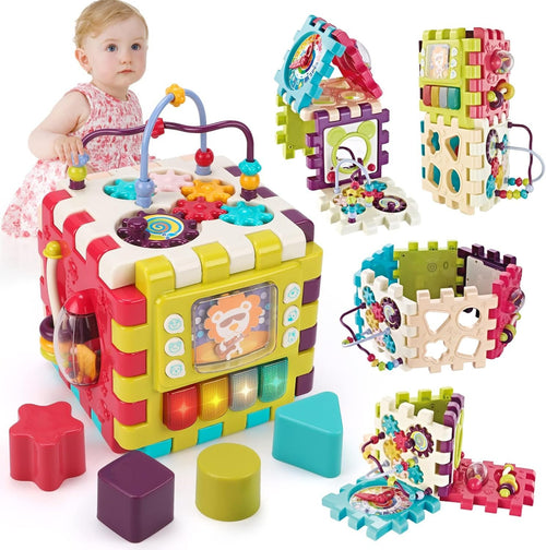 Qizebaby Baby Toys 12 to 18 Months 11-in-1 Activity Cube,Busy Learning Baby Musical Toy with Shape Sorter Toysï¼ŒKid Montessori Gifts for Toddler Boys Girls 1 2 3 Years Olds