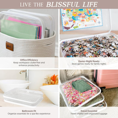 Maple & Lark Bliss Bins - Hard Sided Clear Zipper Case for Storage - Professional-Grade Plastic Clear Zipper Pencil Case, Toiletry Pouch, Travel Organizer, Cosmetic Bag, Toy Storage Bins (2 Pack, L)