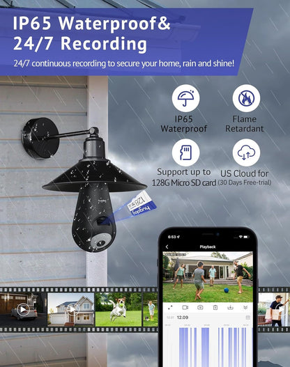 Hugolog 2K 3MP Light Bulb Security Camera 5G& 2.4GHz WiFi, 360° Wireless Outdoor Indoor Camera for Home, Motion Detection, Two-Way Talk, Color Night Vision, Siren Alarm, Compatible with Alexa