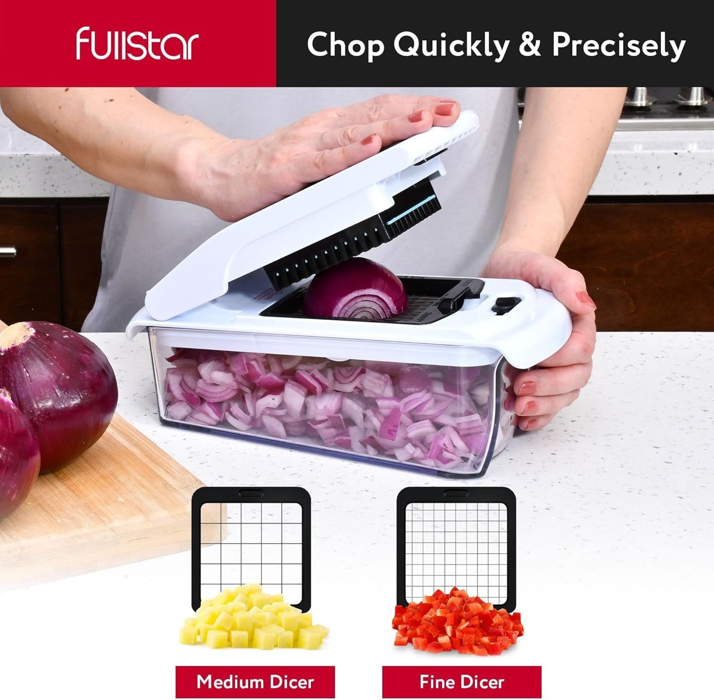 Vegetable Chopper & Mandoline Slicer with Container - Veggie Onion Salad Food Cutter Dicer - Julienne & Wavy Slicer - Grater Zester - Kitchen Tools Gadgets - Home Essentials (8-in-1 PRO White)