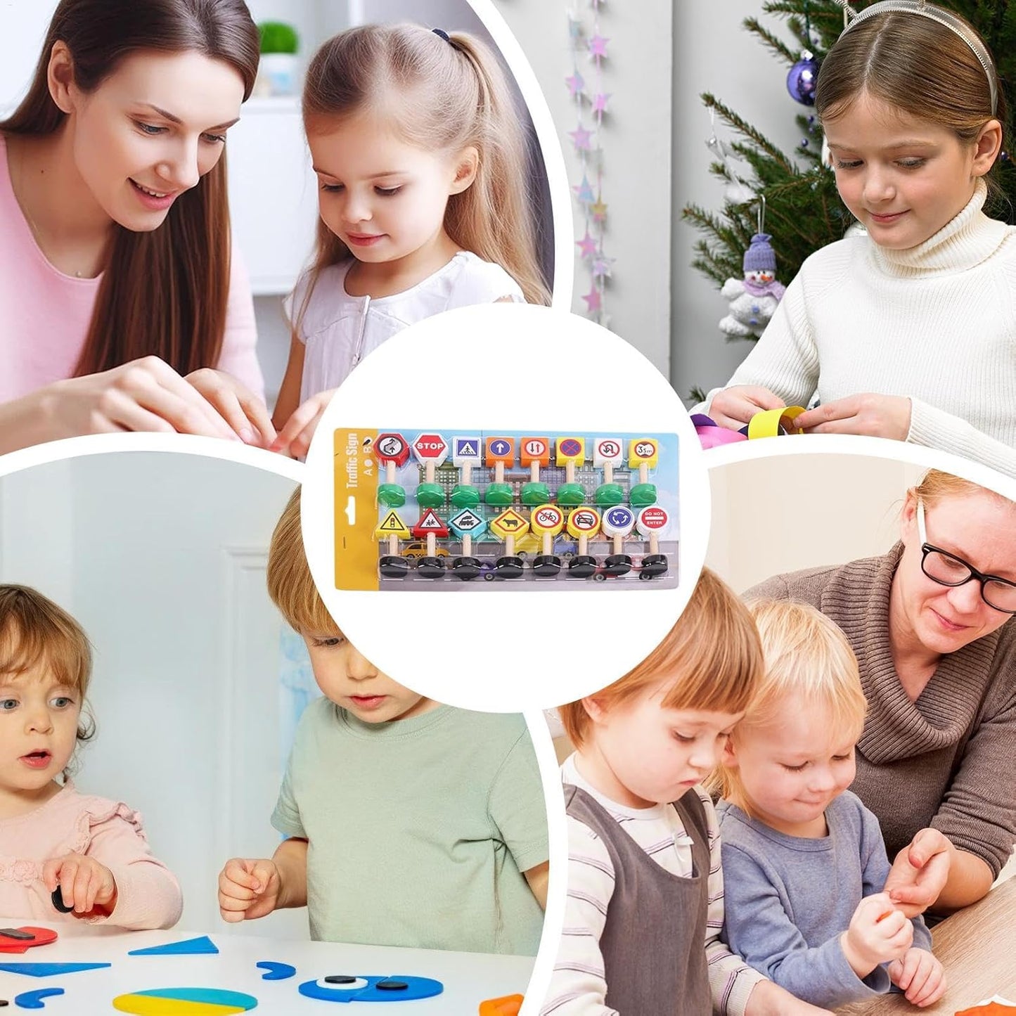 Kidstraffic Road Signs, 16x Street Traffic Signs Play Toy, Early Learning Game, Crosswalk Signal Blocks, Wooden Stop Safety Game For Education, 9.06x7.09x1.18 Inches