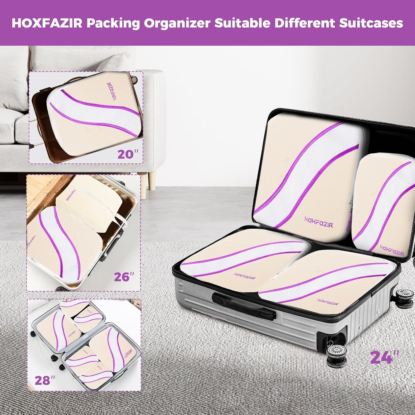 HOXFAZIR Compression Packaging Cube 9 Set Organization Travel Luggage Bag Set for Travel Accessories Compressed Expandable Packing Organizers