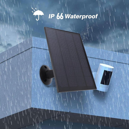 8W Solar Panel Charger, IP66 Water Proof 360 Degree Wall Mounting Solar Charging Panel for Doorbell Security Camera, USB to Type C, 3 Meter Cable, Continuously Power Supply (Black)