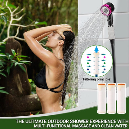 Brarvagur Upgrade Portable Camping Shower, 6000mAh Rechargeable Electric Shower Pump with Intelligent Digital Display Multiple Spray Modes Filtered Shower Head with Handheld for Hiking, Travel Black