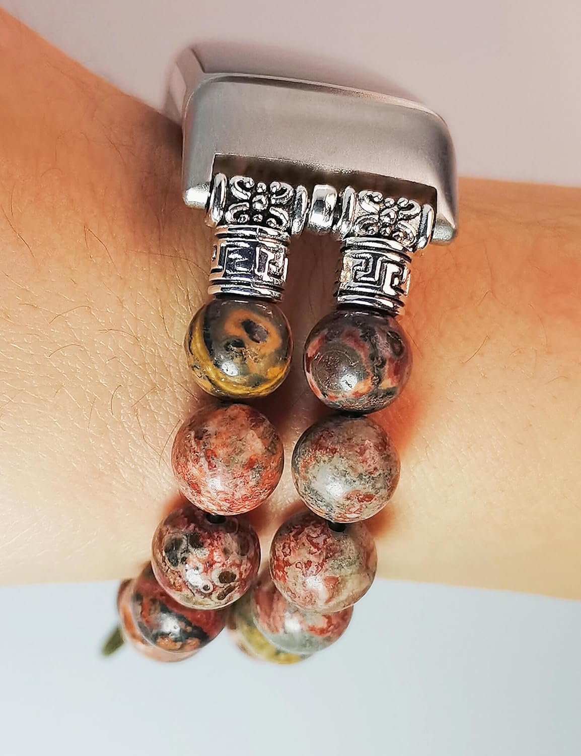 FTWIND Compatible with Fitbit Charge 5/6 Band Agate Natural Gemstone Beads Bracelet for Women Energy Stones Healing Crystal Stretch Chakra Bracelets Tree of Life