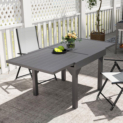 Outsunny Extendable Aluminium Outdoor Dining Table for 4-6 Person, 35"-71" Slatted Metal Patio Table for Garden, Backyard, Deck, Porch, Lawn, Grey