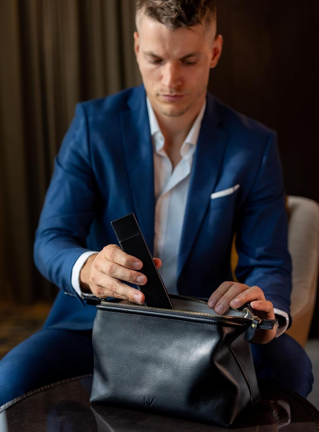 NV Holders Premium Genuine Leather Toiletry Bag for Men - The Ultimate Travel Dopp Kit and Hygiene Organizer, Perfect Men's Toiletry Travel Bag, Black, Genuine Leather Toiletry Bag