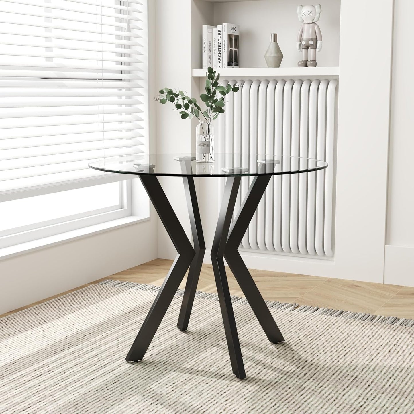 GOLDFAN Glass Dining Table,31.5 '' Round Kitchen Table with Metal Legs, Modern Dining Table for Home Furniture Dining Room