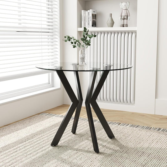GOLDFAN Glass Dining Table,31.5 '' Round Kitchen Table with Metal Legs, Modern Dining Table for Home Furniture Dining Room