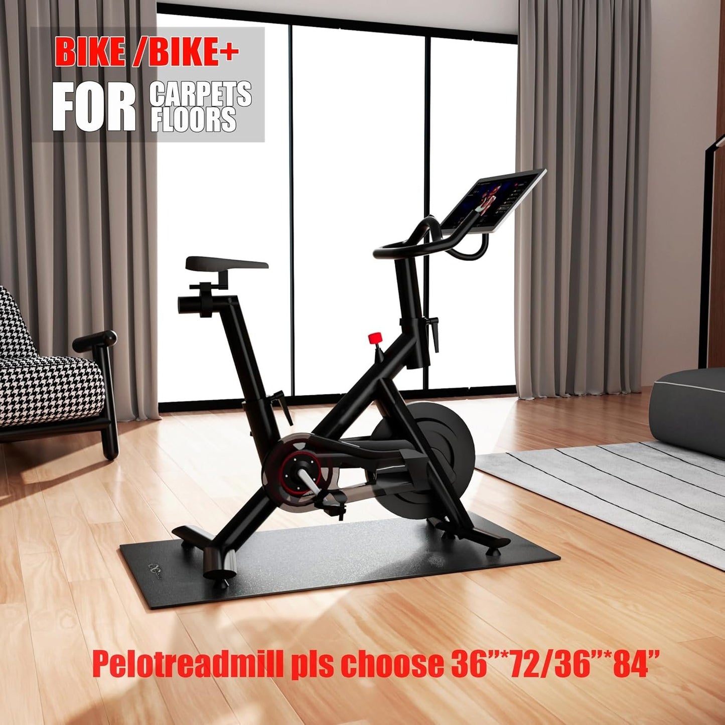 Cycleclub Bike Mat for Treadmill & Home Gym Equipment Machine Mat, Under Exercise Bike Trainer Accessories Mat Pad for Stationary Indoor Spin Bike Bicycle Hardwood Floor Carpet Mat