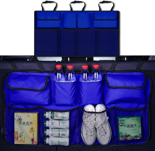 Car Trunk Organizer, Backseat Hanging Organizer, Auto Waterproof Sturdy Backseat Hanging Large Storage Collapsible Cargo Bag with 7 Large Compartments, Universal Car Interior Accessories for Man Woman