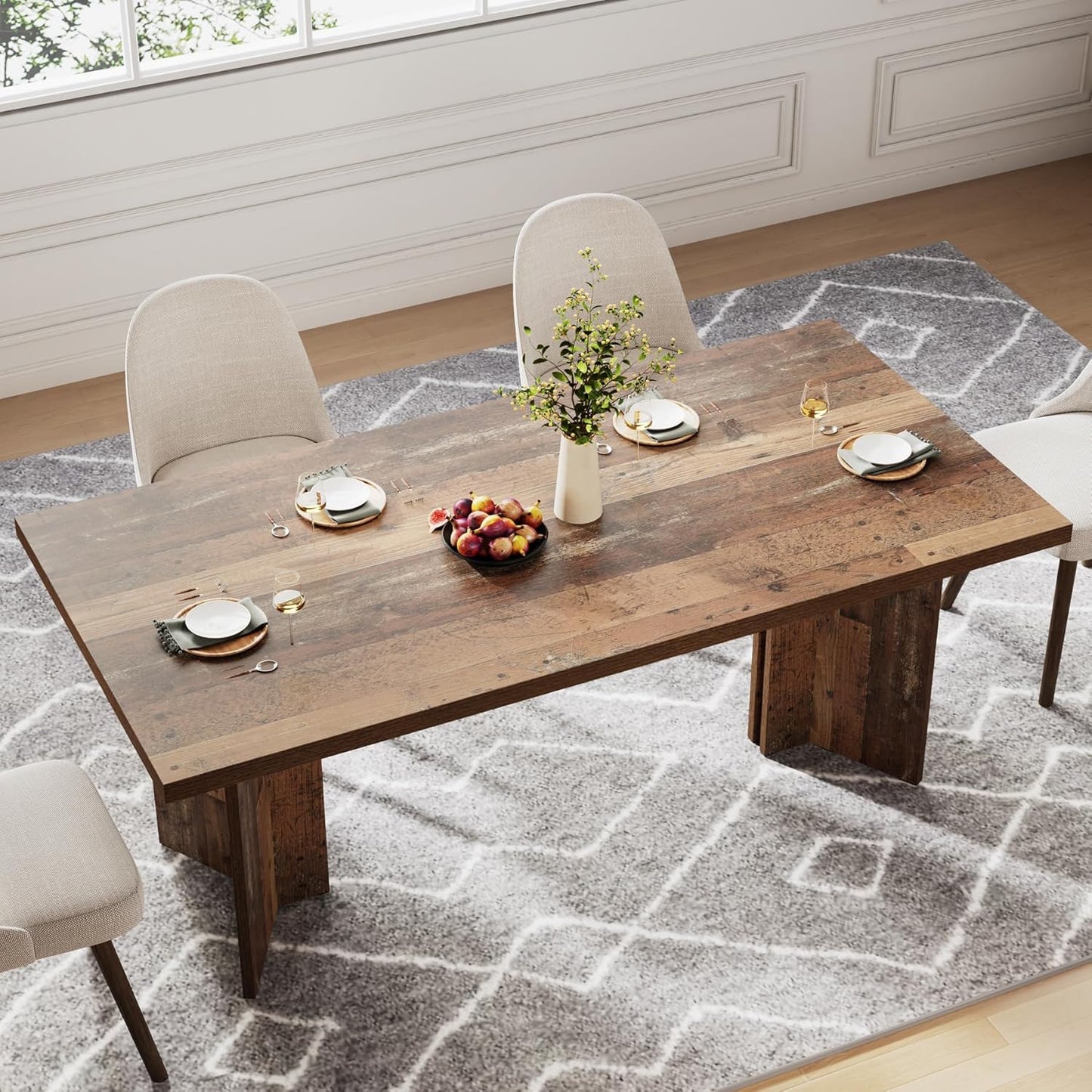 Tribesigns 63-inch Dining Table for 4-6, Farmhouse Kitchen Table with Large Tabletop, Rectangular Dinner Eating Table for Dining Room, Living Room, Kitchen, Distressed Brown