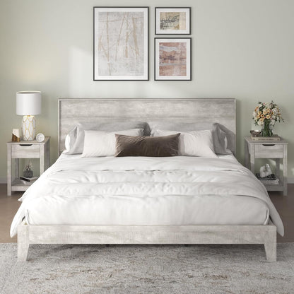 Galano Payne King Bed Frame with Headboard – Dusty Grey Oak Platform Bedframe, King Size Bed Frame, Base de Lit King, Solid Wood Foundation, Wood Slat Support, 80.35" D x 85.31" W x 40.16" H
