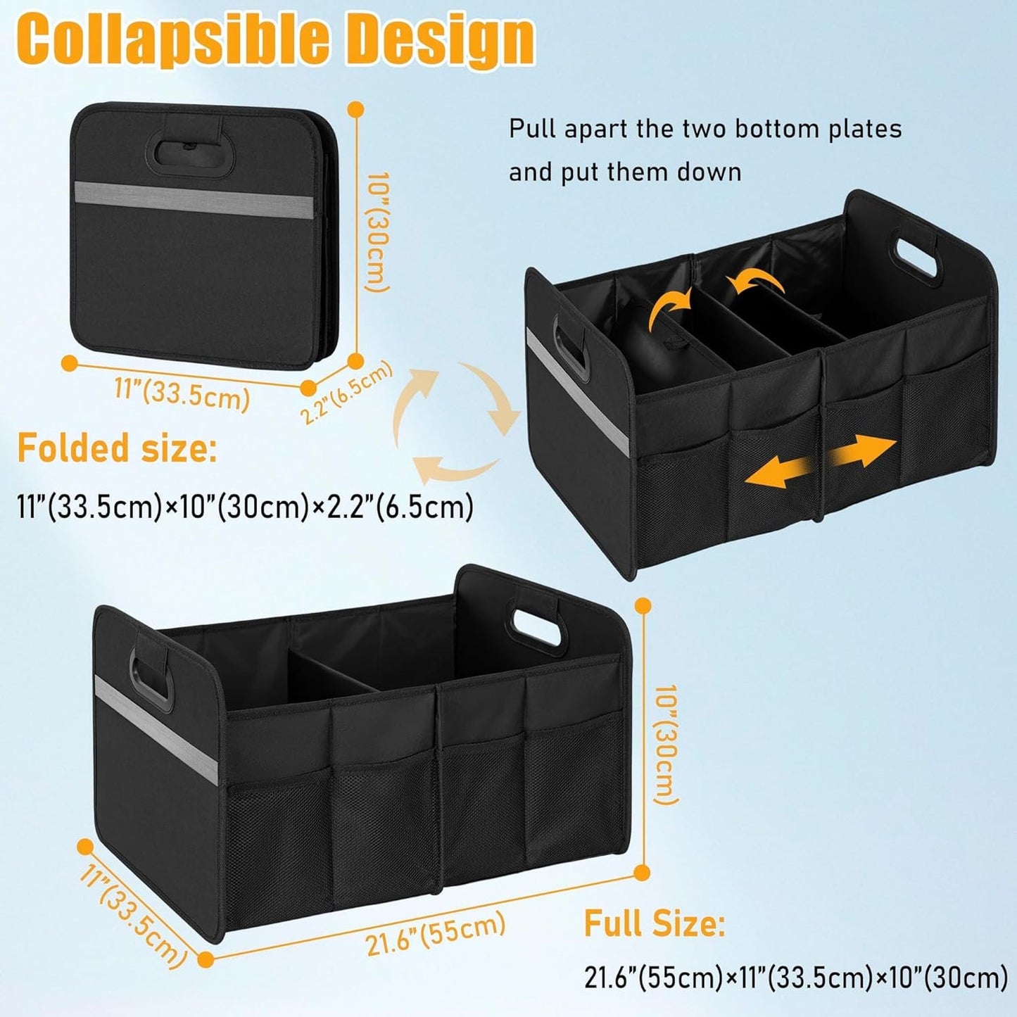 ITHWIU Car Trunk Organizer Collapsible Multi Compartment Car Organizer, Foldable SUV Storage for Vehicle, Truck, Auto, Non-Slip Bottom