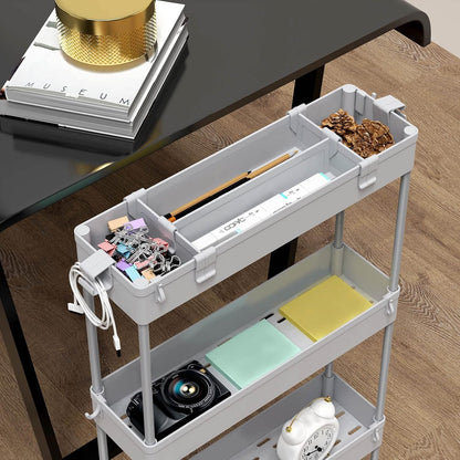 SPACELEAD Slim Storage Cart 4 Tier,Bathroom Storage Organizer Rolling Utility Cart, Mobile Shelving Unit Slide Out Storage Cart for Office, Bathroom, Kitchen, Laundry Room & Narrow Places， Gray