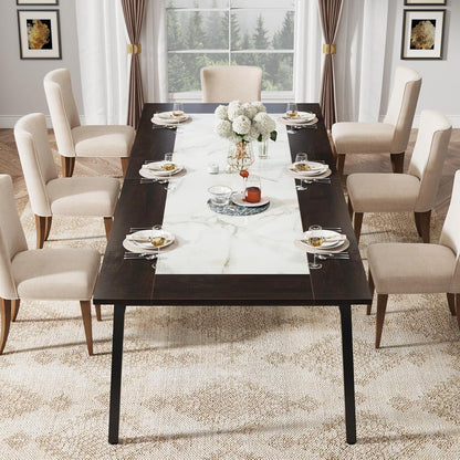 Tribesigns 200cm Dining Table for 8-10 People, Modern Large Kitchen Table Dining Room Table for Living Room, Kitchen, Rectangular Dinner Table with Metal Frame, Dark Brown and White