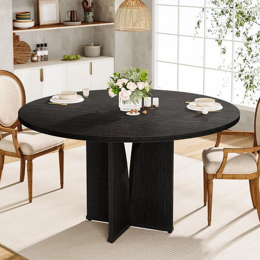 Tribesigns Round Dining Table Wood Kitchen Table for Dining Room Living Room, 39.37" Dining Table for 4 People, Farmhouse Dinner Table with Wooden Table Top and Legs(Without Chair) (Black)