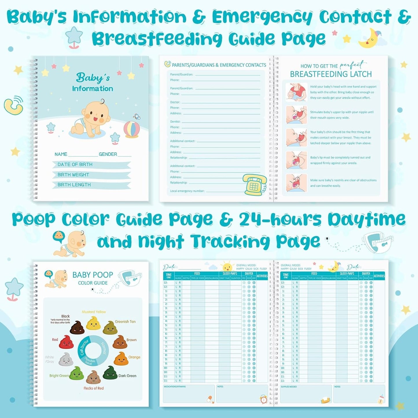 Pasimy Baby Daily Log Book for Newborns Baby Feeding Track Log Journal and Monitor Nursing Tracker, Sleep, Diaper, Activities Schedule Planner for Nanny New Parents Gift, 8.5 x 11''