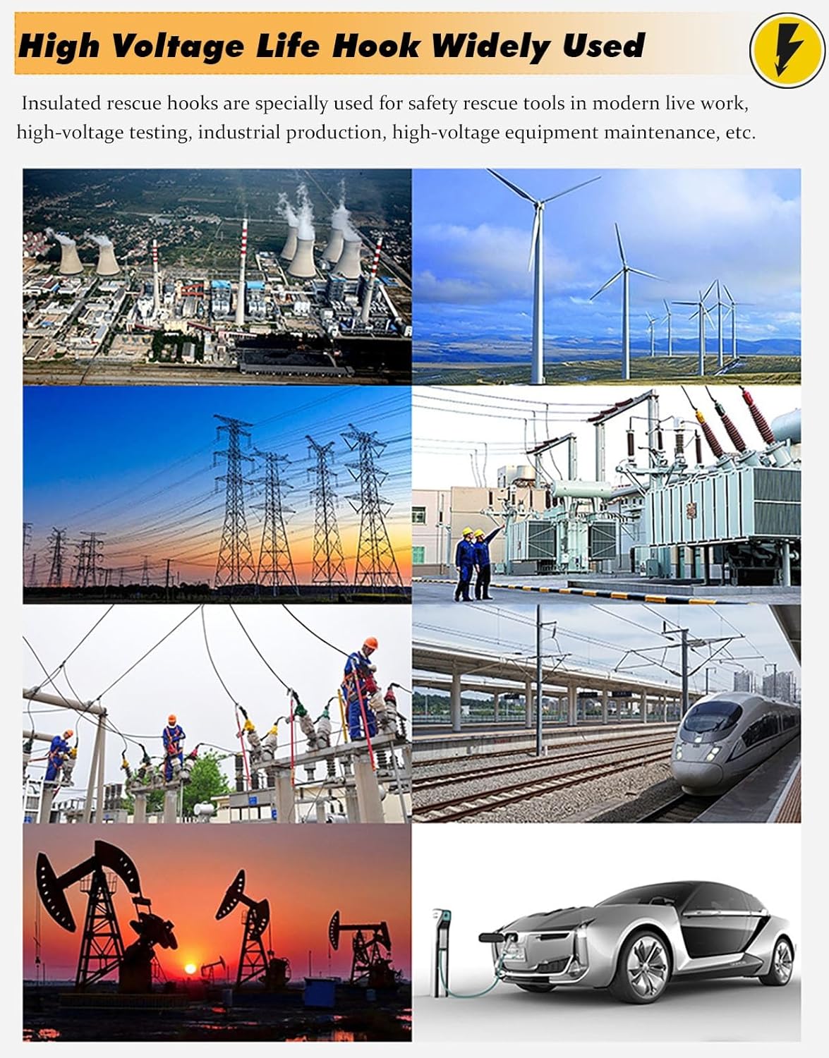 Insulated Handle Rescue Hook 3 5 Foot 6 10 Ft High Voltage Insulated Life Hook, Anti-electrocution Body Rescue Hook for Aerial Work/Electric Vehicles - Electrical Safety Emergency Life-Saving Tools(Re