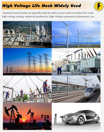 Insulated Handle Rescue Hook 3 5 Foot 6 10 Ft High Voltage Insulated Life Hook, Anti-electrocution Body Rescue Hook for Aerial Work/Electric Vehicles - Electrical Safety Emergency Life-Saving Tools(Re