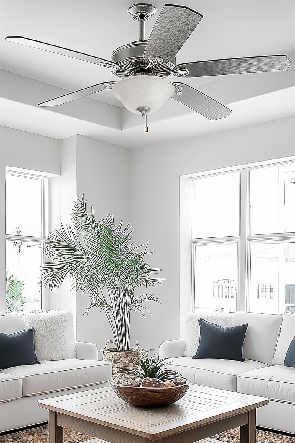 Kira Home 13" Ceiling Fan Globe Replacement, White Linen Glass Bowl Upgrade, Glass Shade Compatible w/Hunter - Hampton Bay - Harbor Breeze Fans & More, 12.75" (D) x 4.25" (H)