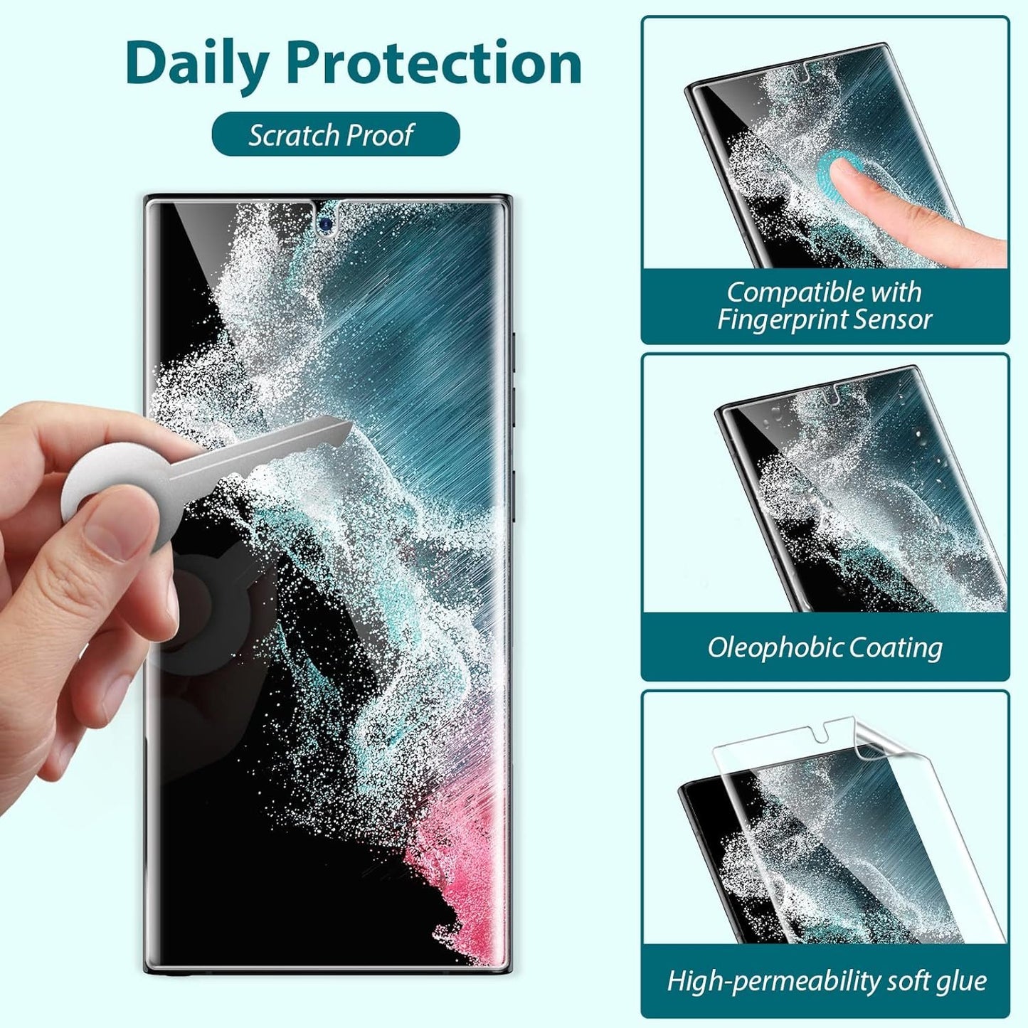EGV 3 Pack Compatible for Samsung Galaxy S22 Ultra Screen Protector Flexible TPU, Full Coverage, Scratch Resistant, Easy Installation, Case Friendly, Bubble Free
