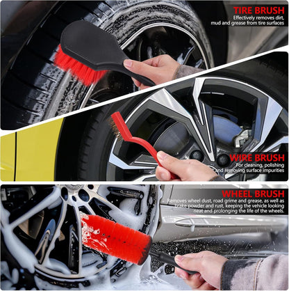 35Pcs Car Detailing Kit, Drill Brush Attachments with Detailing Brush Set and Tools Box, Red Auto Cleaning Kit Interior for Wheels, Dashboard, Windows (B：35PCS-R)