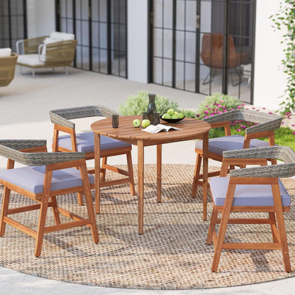HAPPYGRILL Acacia Wood Round Dining Table for 4 People, 36" Rustic Patio Wooden Table w/Slatted Tabletop, Oil Finish, Indoor Outdoor Farmhouse Dining Furniture for Garden Backyard Deck Poolside Home