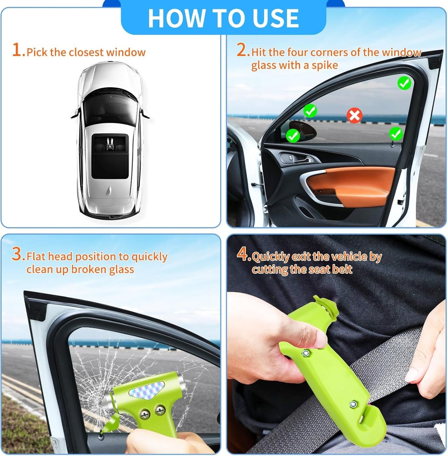 COFSODI 2PCS Safe Hammer Car Window Breaker Tool. Seat Belt Cutter and Glass Breaker. Car Necessities SafetyHammer Glass Breaker. Window Punch Tool in Car Emergency Kit. Compact Car Escape Tool.