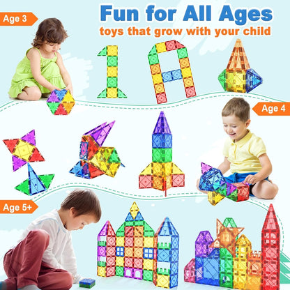 Magnetic Tiles Building Blocks 102pcs Advanced Set STEM Toys for 3+ Year Old Boys and Girls Learning by Playing Montessori Toys Toddler Kids Activities Games Christmas New Year Gifts