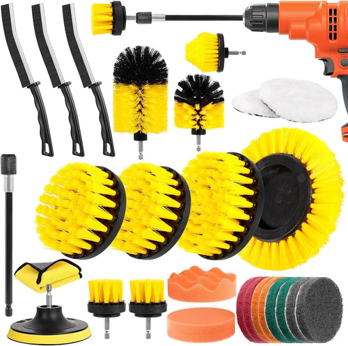CIRULLI 27 Pieces Rotary Cleaning Brush, Electric Cleaning Brush, Wheel Brush Kit for Drills, Rims, Corners, Brushes for Kitchen, Bathroom and Car, Yellow