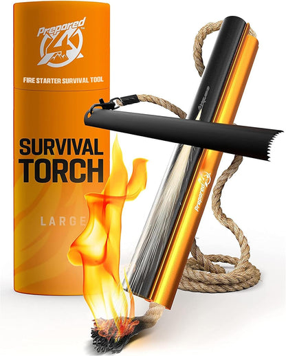 Fire Starter Survival Tool - All-in-One Patented Flint and Steel Fire Starter Kit - Ferro Rod Fire Starter with 36" Waterproof Tinder Wick Rope and Steel Fire Striker | Prepared4X