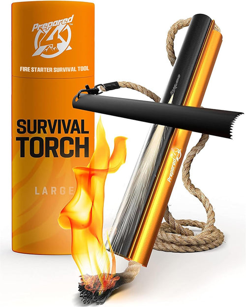 Fire Starter Survival Tool - All-in-One Patented Flint and Steel Fire Starter Kit - Ferro Rod Fire Starter with 36" Waterproof Tinder Wick Rope and Steel Fire Striker | Prepared4X
