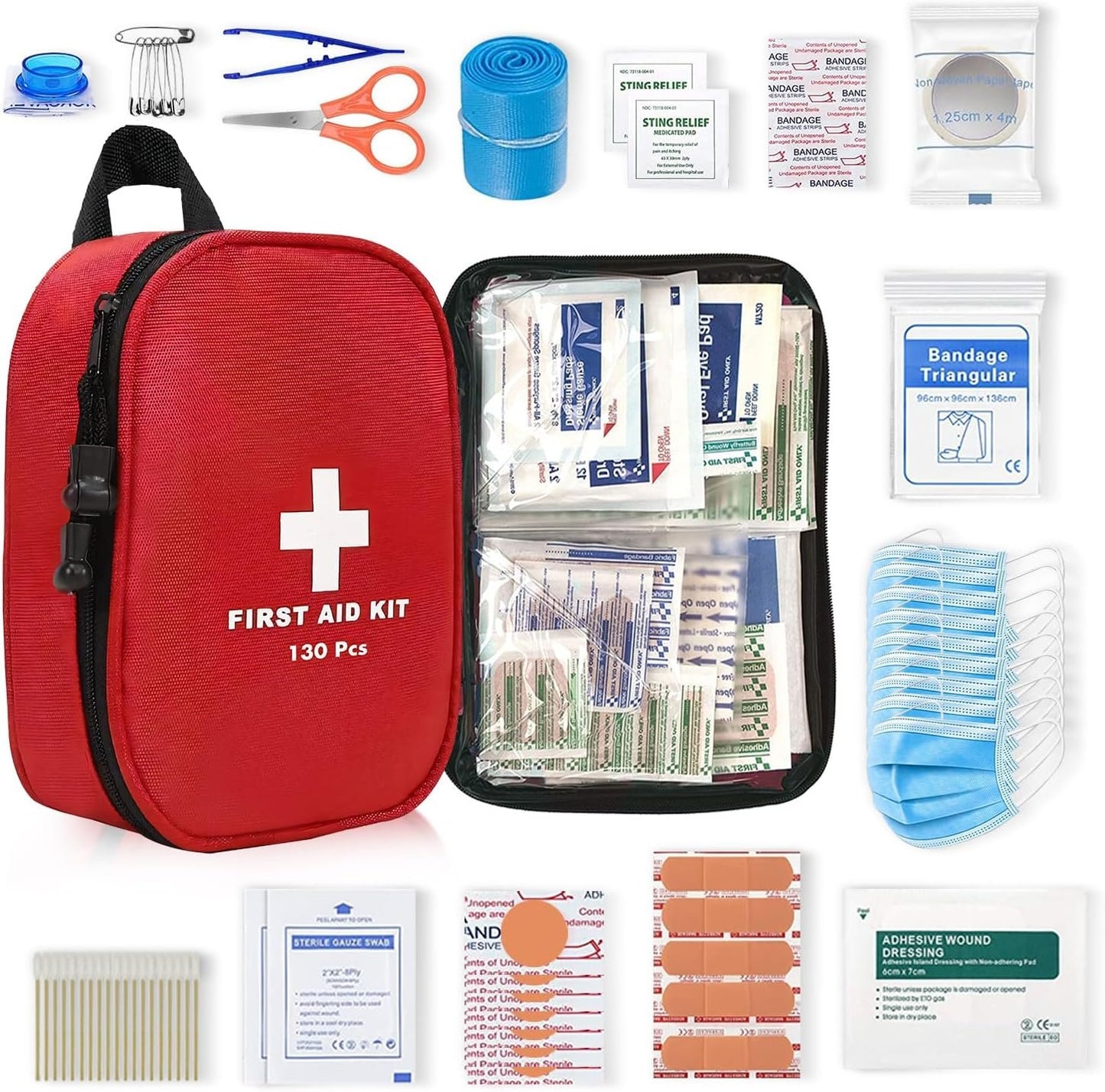AUSELECT First Aid Kit, 130PCS Travel First Aid Kitï¼ŒEmergency Survival Hiking Kit, Family First Aid Camping Bag,Waterproof Medical Pouch for Travelï¼ŒOutdoor,Workplace, Home, Garage, Emergency Bag