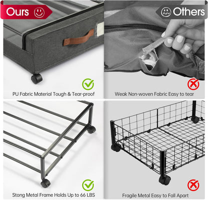 Yecaye Under Bed Storage with Wheels, 2Pack Under Bed Storage Containers, Under Bed Shoe Storage Organizer, Rolling Under Bed Metal Drawer for Clothes, Blankets(30.71 x 16.93 x 6.69 in)