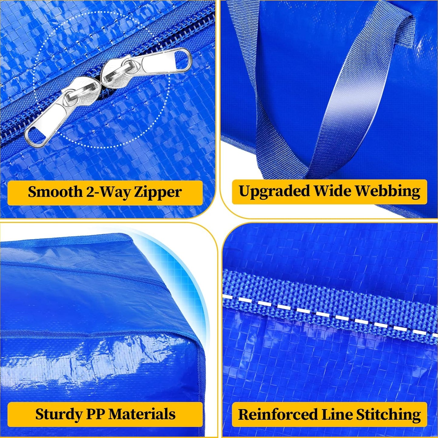 Extra Large Heavy Duty Carry Bags with Backpack Straps, Strong Handles and Zippers, Space Saving Storage Bags, Made of Recycled Material (Blue,Set of 8)
