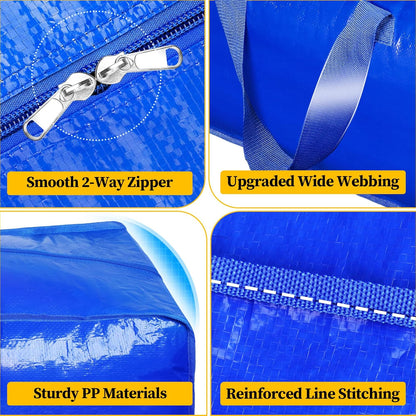 Extra Large Heavy Duty Carry Bags with Backpack Straps, Strong Handles and Zippers, Space Saving Storage Bags, Made of Recycled Material (Blue,Set of 8)