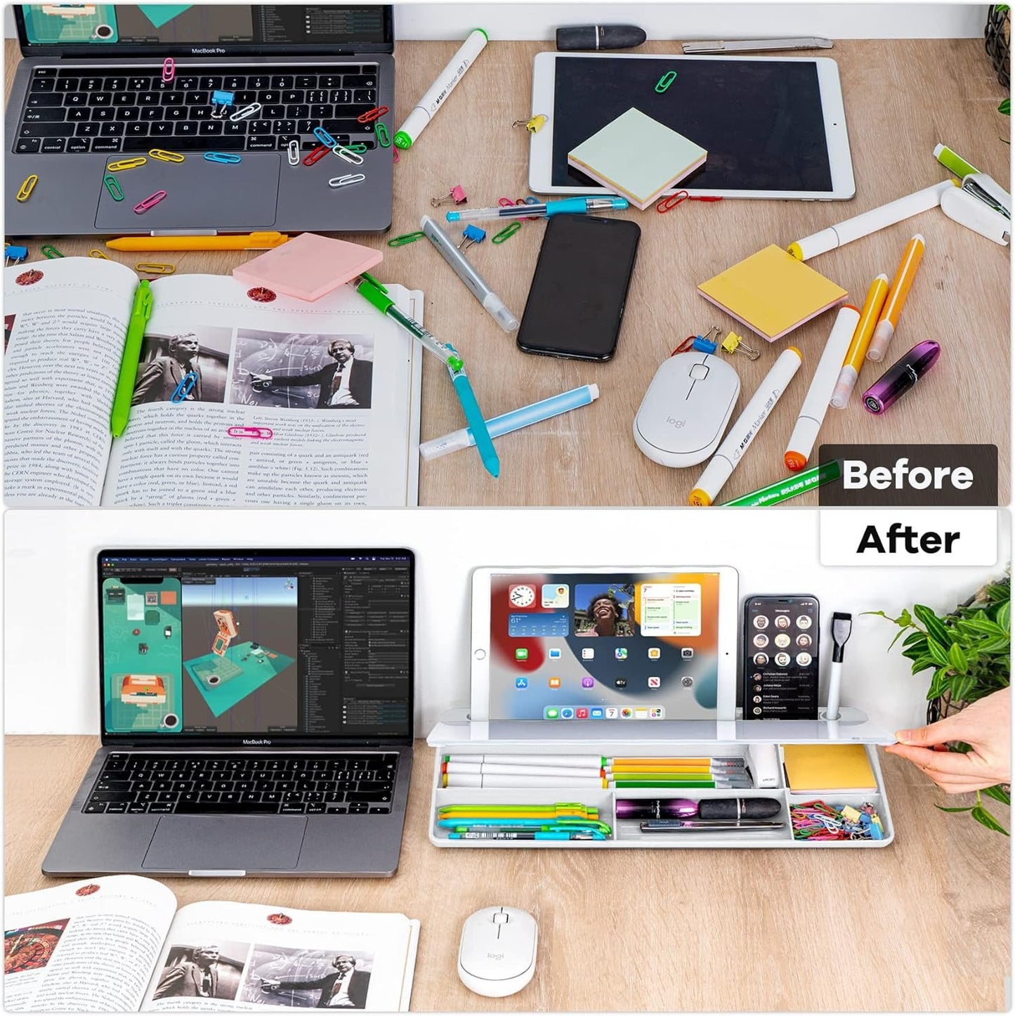 Varhomax Desk Whiteboard Dry Erase Glass Whiteboard, Desktop White Board to-do List Memo Notepad for Home Office and School Accessories Supplies with Storage Caddy for Computer Keyboard Stand (White)