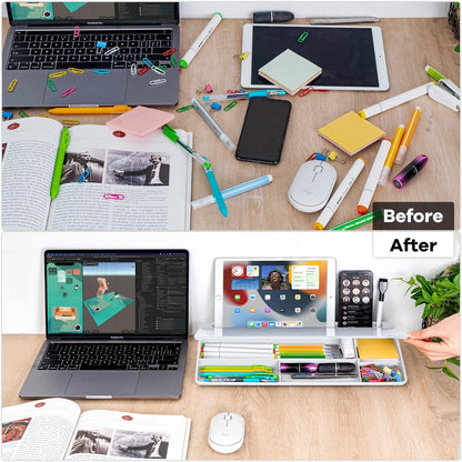 Varhomax Desk Whiteboard Dry Erase Glass Whiteboard, Desktop White Board to-do List Memo Notepad for Home Office and School Accessories Supplies with Storage Caddy for Computer Keyboard Stand (White)