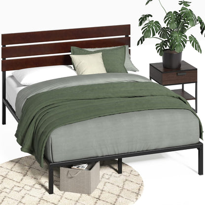 Zinus Single Bed Frame, Figari Bamboo and Metal Industrial Bed Frame, Solid Wood, Bedroom Furniture, Brown