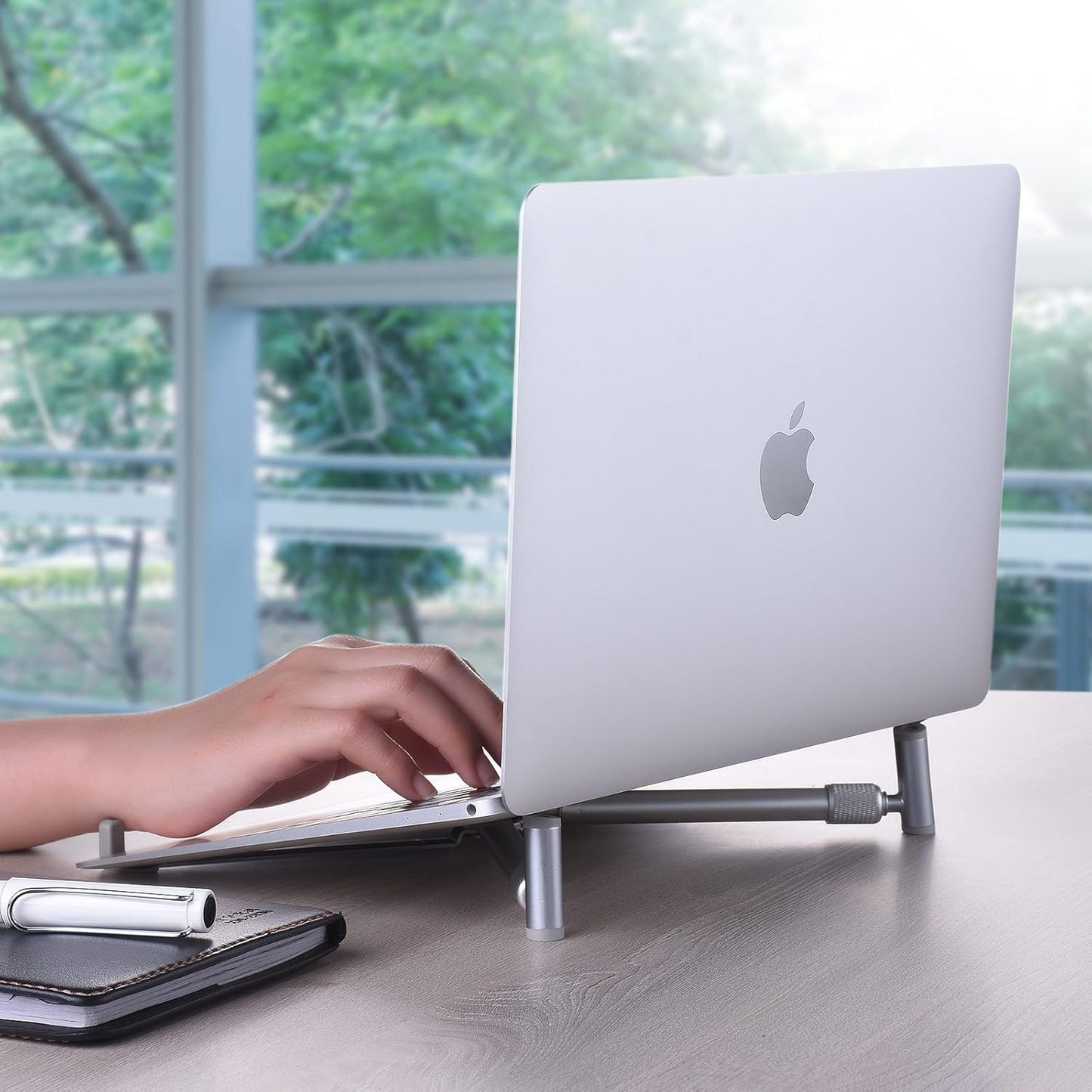 JUBOR Laptop Base Stand for MacBook Pro Computer Lap Notebook, Adjustable Laptop Riser Cooling Aluminium Ventilated Portable Foldable Ergonomic Holder for 12" 13" 15" 17" Screen