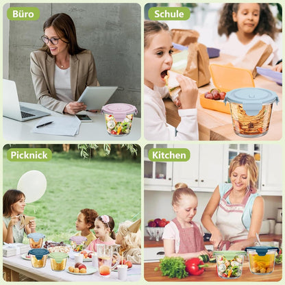 UHAPEER 710ml/24oz Glass Food Storage Containers, Airtight Leakproof Meal Prep Containers with Lids Soup Containers, Round Glass Bowls with Lids for Lunch, Microwave, Dishwasher, Freezer Safe - 4 Pack