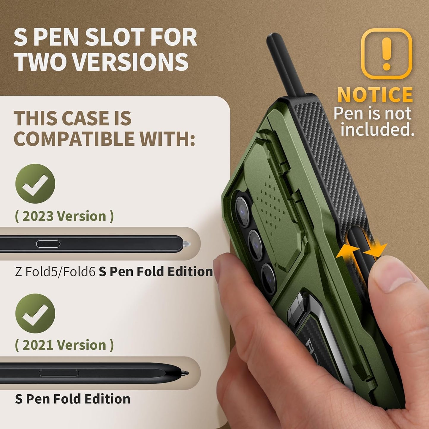 TONGATE for Z Fold 6 Case with Ring Stand, Built-in S Pen Holder & Glass Screen Protector Shockproof Rugged Z6 Phone Case with Slide Camera Cover & Belt Clip for Samsung Galaxy Z Fold 6 2024, Green