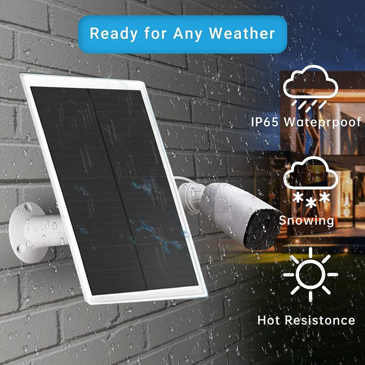 5W Solar Panel for Security Camera Outdoor, 5V USB Charger Compatible with Rechargeable Battery Powered Cam, Camera Solar Panel with IP65 Waterproof, 9.8ft Cable, 360° Adjustable Bracket