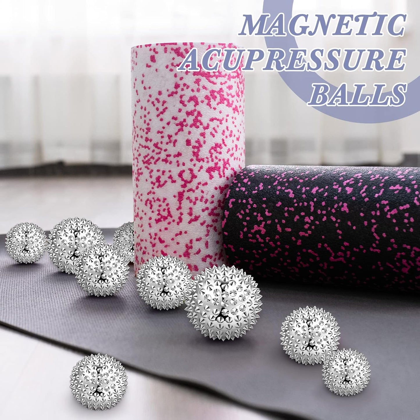 6 Pieces Massage Ball Hedgehog Balls for Muscle Recovery Magnetic Balls for Acupuncture Hand Therapy Stress Relief Diameter 32 mm 47 mm 56 mm (Silver)