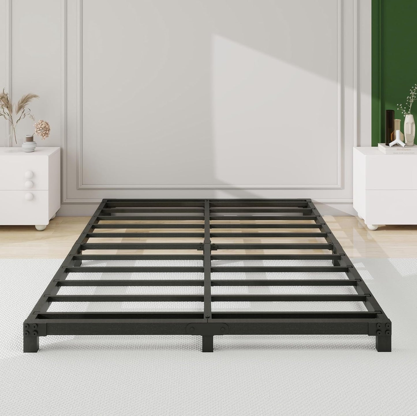 5 inch Bed Frame Queen Size Low Profile Easy Assembly Mattress Foundation Bed Frame Noise Free, Black, Metal (Queen (U.S. Standard))
