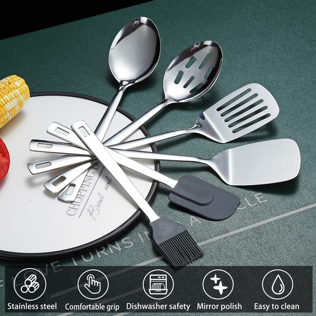 ReaNea 40 Pcs Stainless Steel Kitchen Utensil Set with Utensil Holder, Kitchen Gadgets, Metal Spatula Set