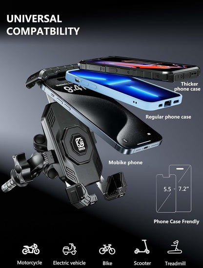 Kewig Motorcycle Fork Stem Phone Mount Holer with Vibration Dampener, Anti-Theft Motorcycle Phone Mount, [1s Lock & Release] Fits for Fork Stem 12-25.4mm in Diameter, for 5.5-7.2" Cellphones
