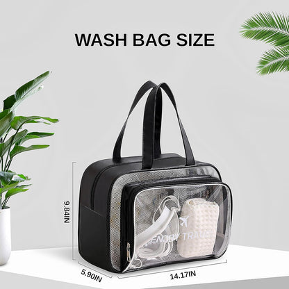 TALOMON Transparent PVC & PU Makeup Bag - Large Capacity, Wet/Dry Separation with Two or Three Partitions, Travel Toiletry Bag for Skincare, Beach & Poo（ Green